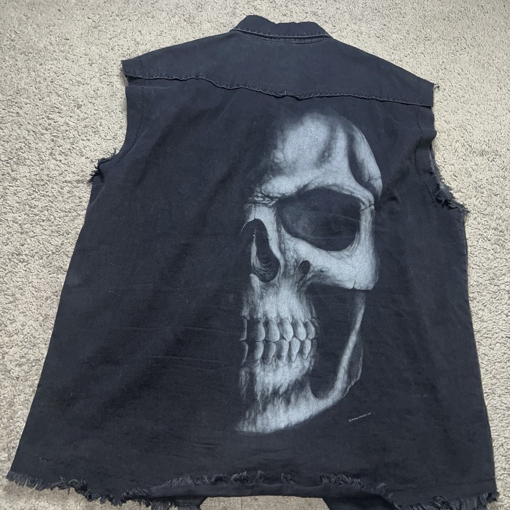 SPIRAL DIRECT Sleeveless‎ Worker Shirt SKULL SCROLL  2XL Cotton Goth Biker Snap